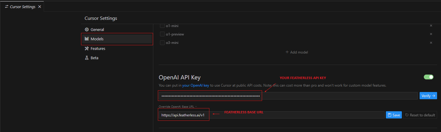 Cursor API Settings